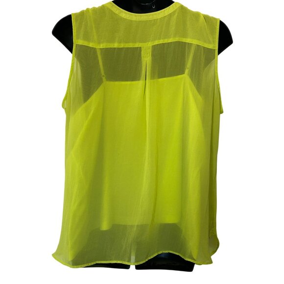 Sleeveless Neon Green  Sheer Button-Down Blouse With Front Pockets size 3X - Picture 6 of 10
